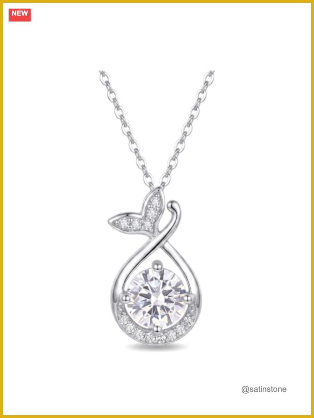 Fishtail Zircon Pendant Necklace 925 Sterling Silver Heart Jewelry Gift